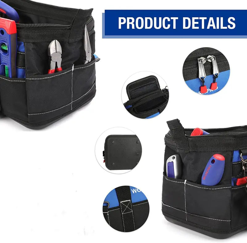 WORKPRO 16″ Wide-Mouth Waterproof Tool Bag  Molded Base for Stability & Durability