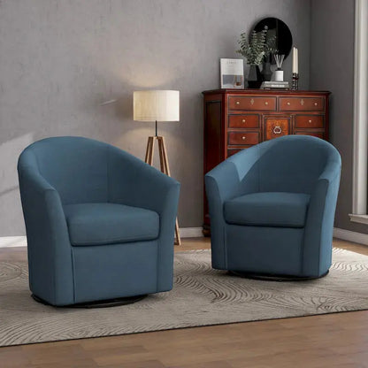 Set of 2 Modern Swivel Barrel Chairs  Upholstered Living Room Accent Seating with 360-Degree Rotation
