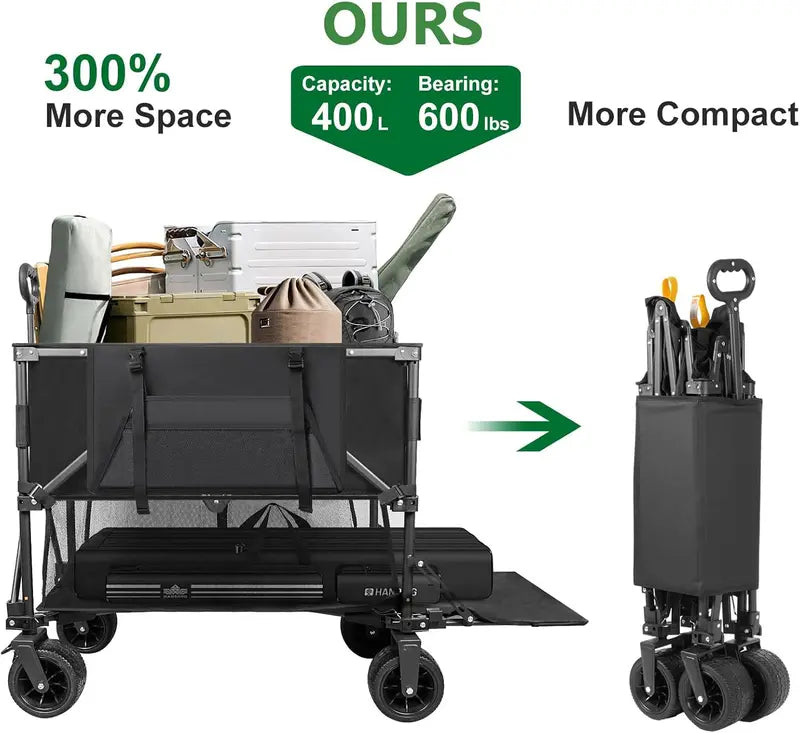 54″ Sports Utility Wagon  600 lb Capacity Collapsible Double-Decker Cart with Oversized Wheels