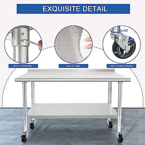 HARDURA Stainless Steel Table 24 x 48 Inches with Wheels Casters NSF