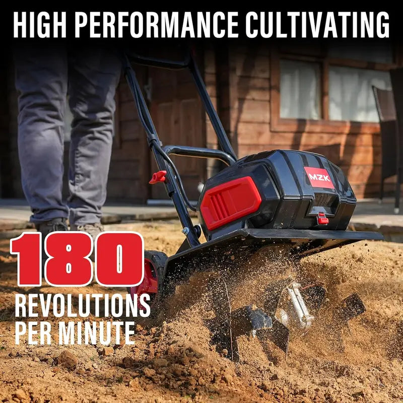 MZK 40V Cordless 12-Inch Garden Tiller — Dual 4.0Ah Battery-Powered Cultivator