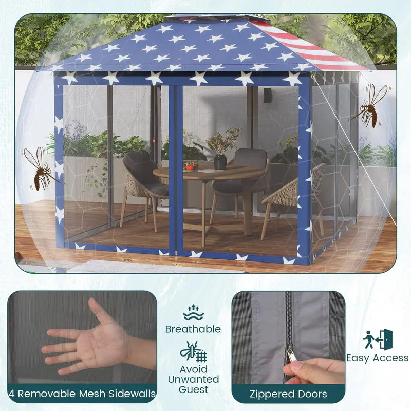 11′ x 11′ Pop-Up Gazebo with Mesh Sidewalls  Vented Canopy, Drainage Holes