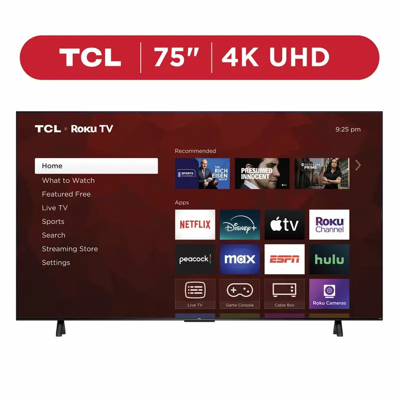 TCL 75″ 4-Series 4K UHD HDR Smart TV with Roku, Voice Control, & Apple AirPlay