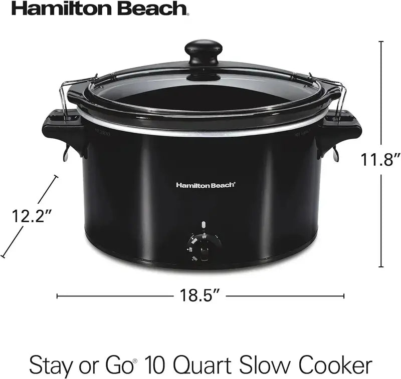 10-Quart Portable Slow Cooker  Heavy-Duty ‘Stay or Go’ Design with Secure Lid Lock
