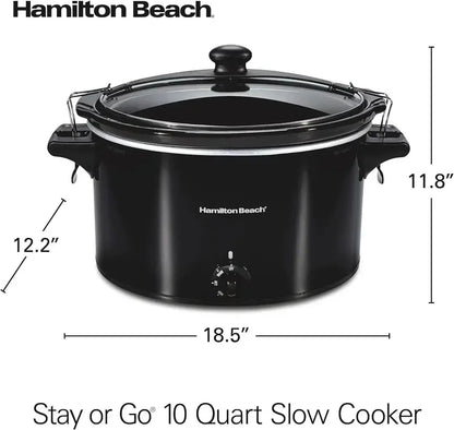 10-Quart Portable Slow Cooker  Heavy-Duty ‘Stay or Go’ Design with Secure Lid Lock