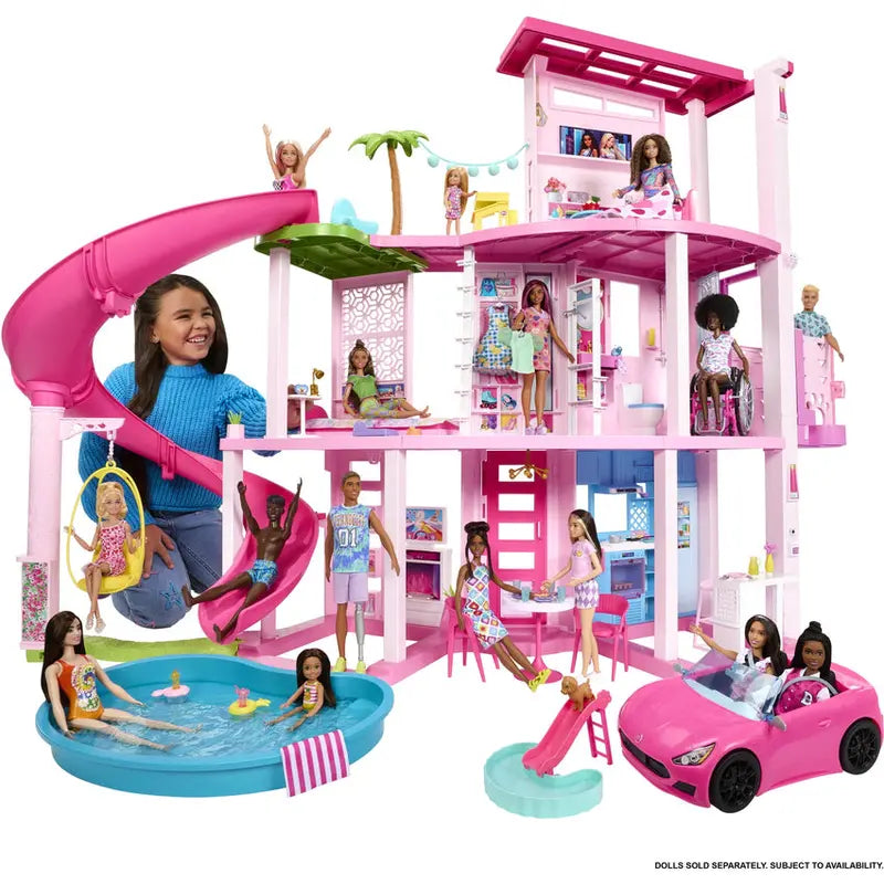 Barbie Dreamhouse Pool Party Playset  Interactive Dollhouse with Waterslide, 10 Themed Rooms & Over 75 Role-Play Accessories