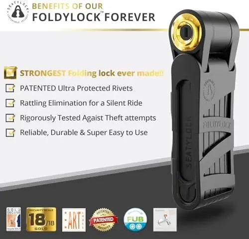 FoldyLock 90cm Folding Bike Lock  High Security, Sold Secure Gold, Anti-Theft Smart Guard with Keys