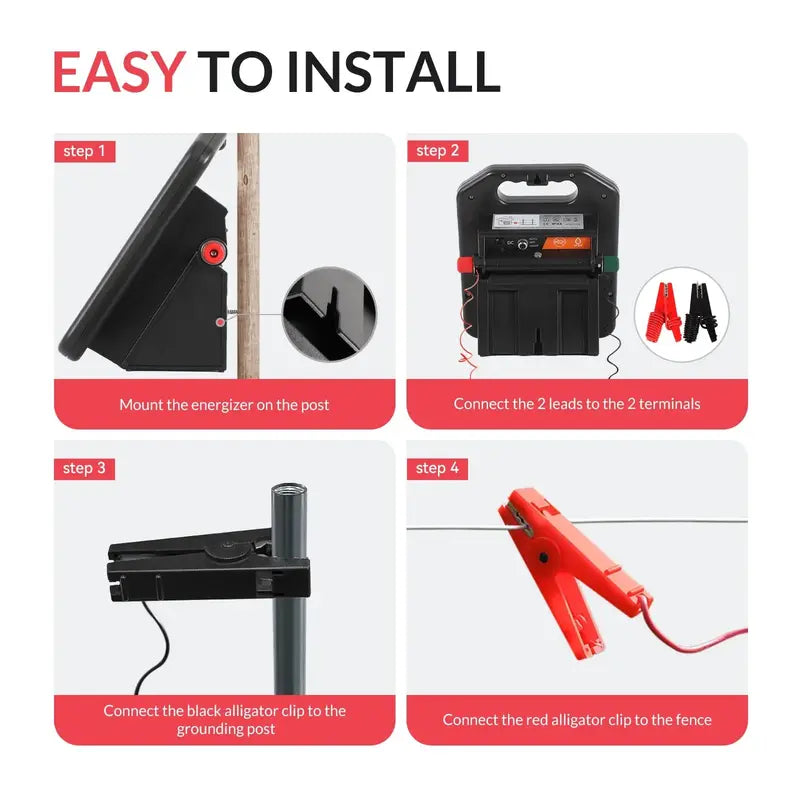 Andmon Solar-Powered Electric Fence Charger — 10-Mile Range, Dual Day/Night Mode for Livestock or Property Security