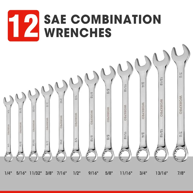 WORKPRO 12-Piece Premium Chrome Vanadium Combination Wrench Set