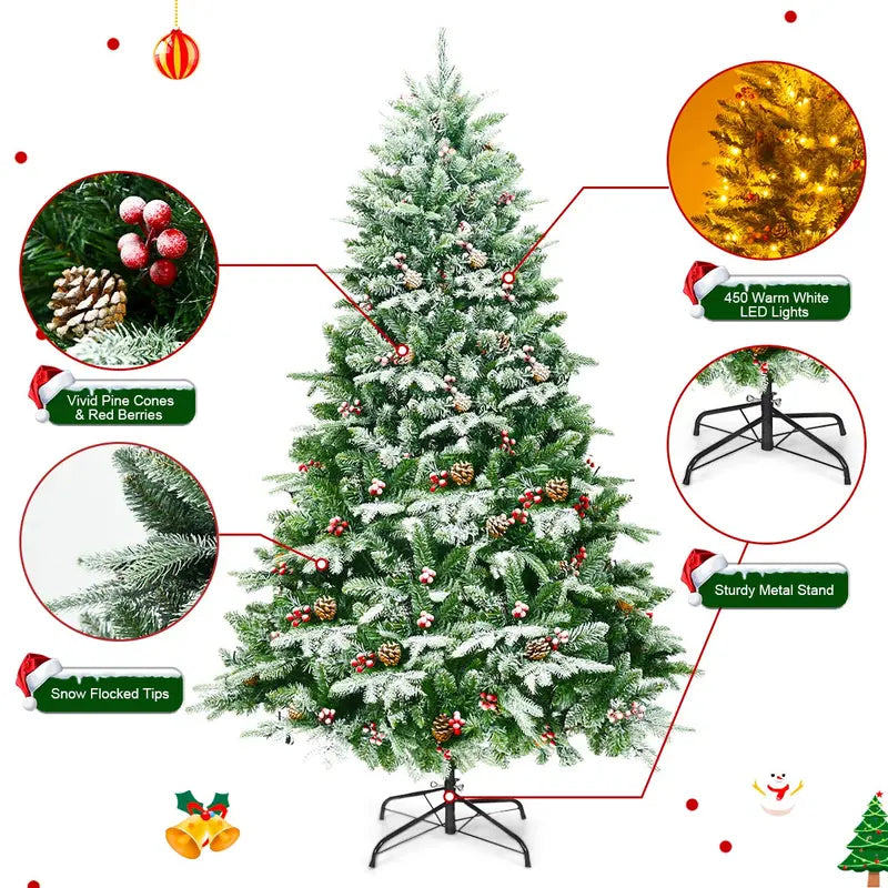 6.5-Foot Snow-Flocked Artificial Christmas Tree  Full-Bodied Faux Pine with Frosted Finish