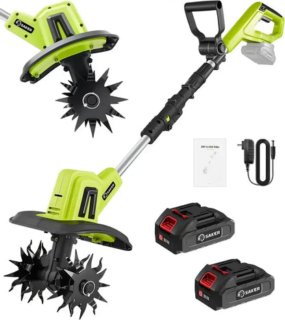 Saker 22V Lightweight Cordless Garden Tiller — Compact Electric Rototiller for Home Gardens