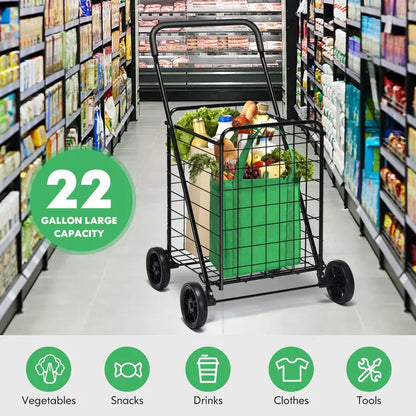Heavy-Duty Foldable Grocery Cart with Smooth-Rolling Wheels