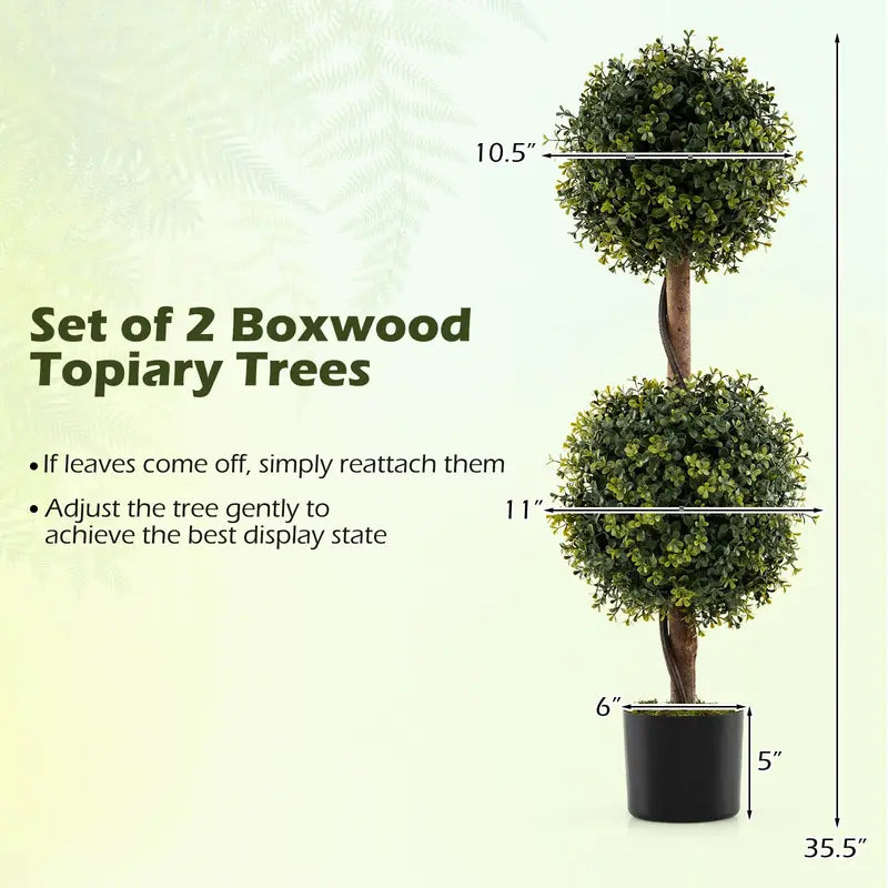 Set of 2 Faux Boxwood Topiary Trees  3-Foot Outdoor-Ready Ball Shrubs in Weighted Cement Pots