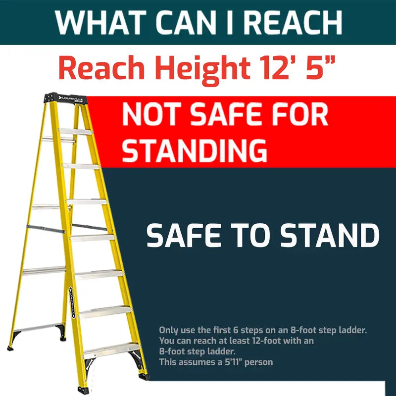 Louisville Ladder 8′ Fiberglass Step Ladder, 12′ Reach, 250 lbs Load Capacity, W-3118-08