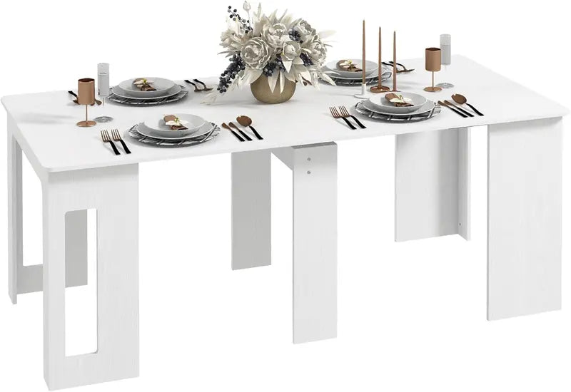 White Expandable Dining Table  Space-Smart Extendable Design Seats Up to Six People