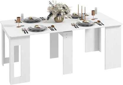 White Expandable Dining Table  Space-Smart Extendable Design Seats Up to Six People