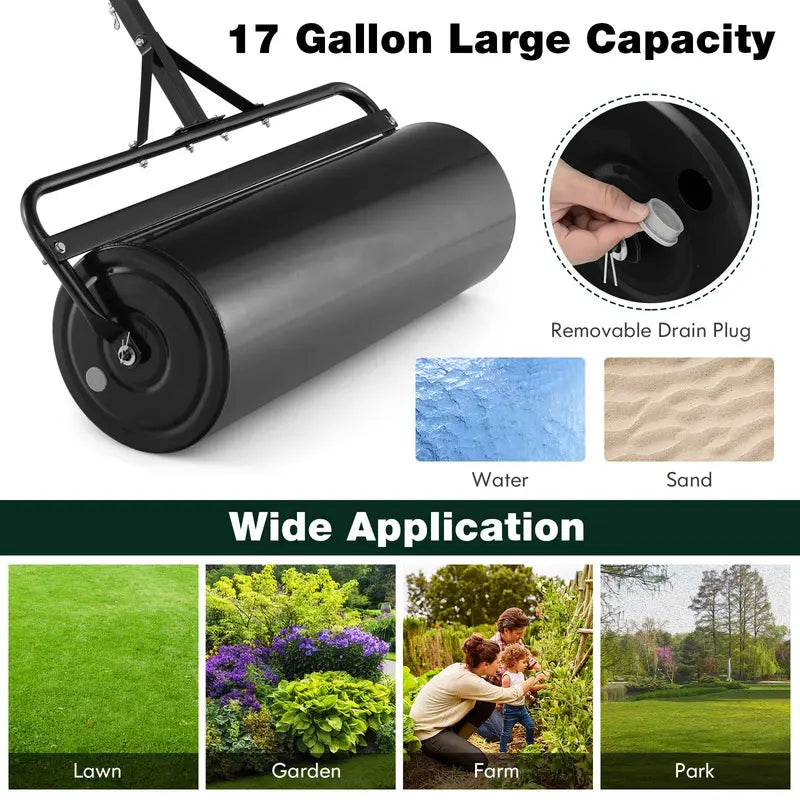Dual-Use Lawn Roller  Push or Tow-Behind Sod Compactor with 17-Gallon Fill Capacity