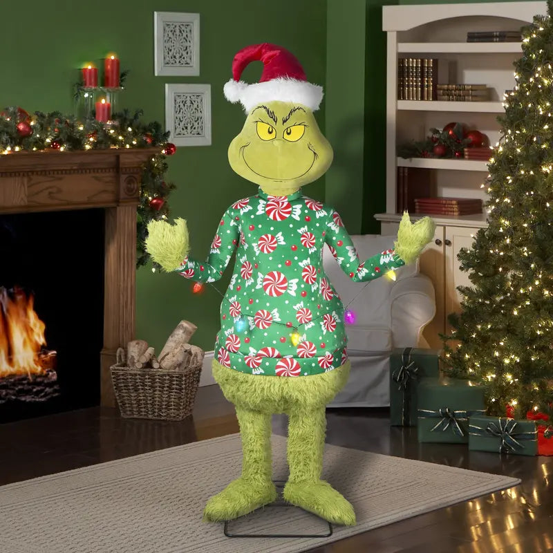 Life-Size Animated Grinch Decor  Dr. Seuss Holiday Figure in Festive Sweater, 5.8 Feet Tall