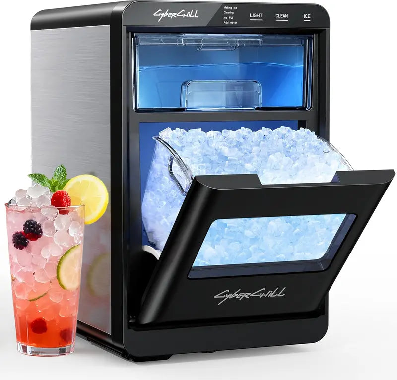 CyberChill Nugget Ice Maker  44 lbs/Day Sonic Pebble Ice Machine with Self-Cleaning & See-Through Tank