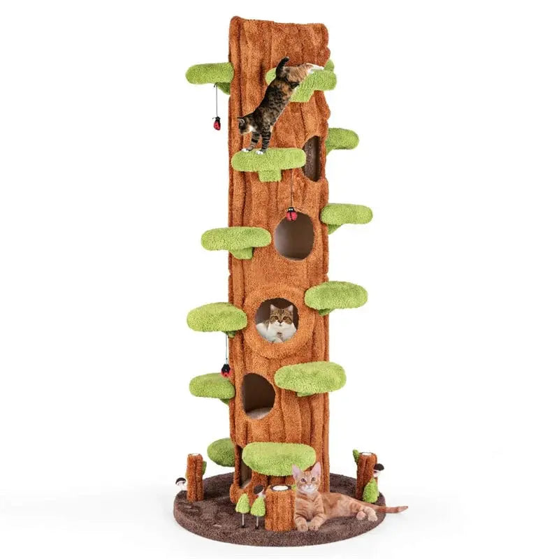 90.5-Inch Modern Cat Tree Tower  Realistic Multi-Level Indoor Play Structure with 5 Condos, Sisal Scratching Posts & Elevated Perches