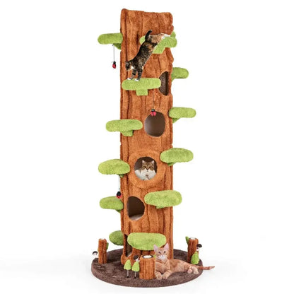 90.5-Inch Modern Cat Tree Tower  Realistic Multi-Level Indoor Play Structure with 5 Condos, Sisal Scratching Posts & Elevated Perches