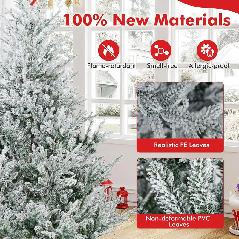 6-Foot to 8-Foot Pre-Lit Snow-Flocked Christmas Tree for Indoor or Office Holiday Display