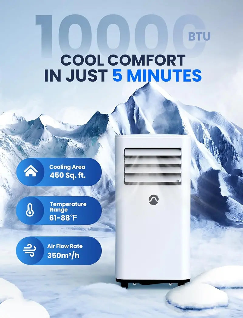 10,000 BTU 3-in-1 Portable Air Conditioner  Cools Up to 450 Sq Ft, Digital Display, Remote & Timer Included