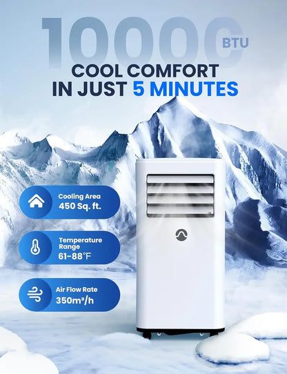 10,000 BTU 3-in-1 Portable Air Conditioner  Cools Up to 450 Sq Ft, Digital Display, Remote & Timer Included