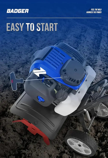 53cc Gas-Powered Mini Garden Tiller — 15-Inch Liftable Rod Cultivator for Compact Plots