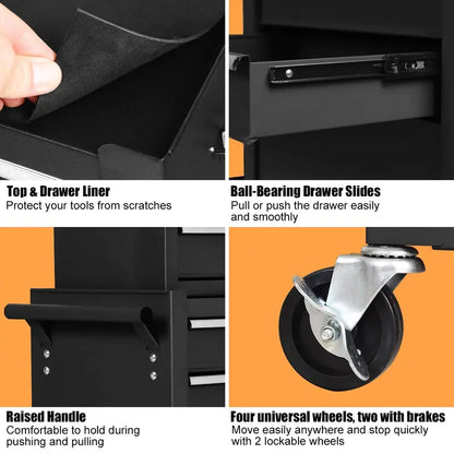 6-Drawer Rolling Tool Chest  Removable Steel Cabinet with Sliding Storage Compartments
