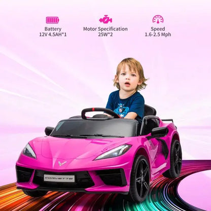 Licensed 12V Corvette Ride-On Car for Toddlers  Remote-Controlled, LED Dashboard, Music & Lights (Rose Red)
