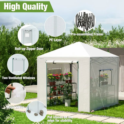 WORKPRO 8′ × 8′ Walk-In Portable Greenhouse  UV-Protected Polycarbonate Frame