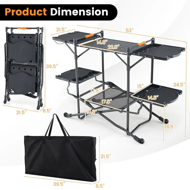Folding Aluminum Camping Cooking Table  Compact Outdoor Grill and Prep Station