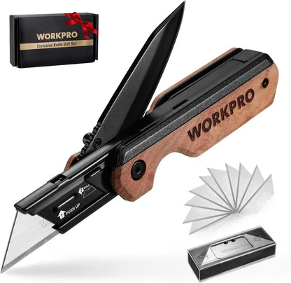 WORKPRO Folding 2-in-1 Utility Knife with 10 Extra SK5 Replacement Blades