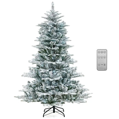 6-8 ft Snow-Flocked Pre-Lit Christmas Tree  Hinged Artificial Xmas Tree with 6611447 PVC/PE Tips