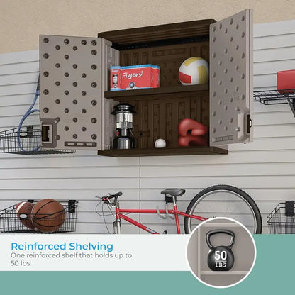 Platinum-Gold Resin Wall-Mount Garage Cabinet  4-Cubic-Foot Single-Tier Storage with Space-Saving Design