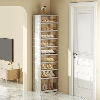 9-Tier Foldable Shoe Rack  36-Pair Double-Stack Storage Cabinet with Doors