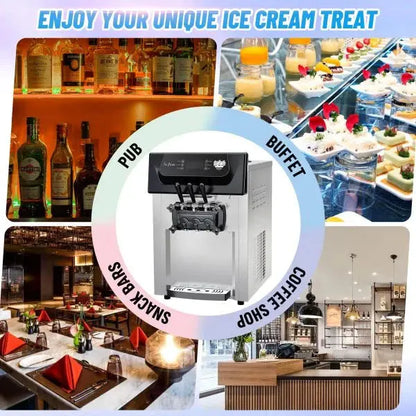 High-Yield 3-Flavor Soft Serve Ice Cream Maker — 2200W, Touchscreen Control, Self-Cleaning Cycle