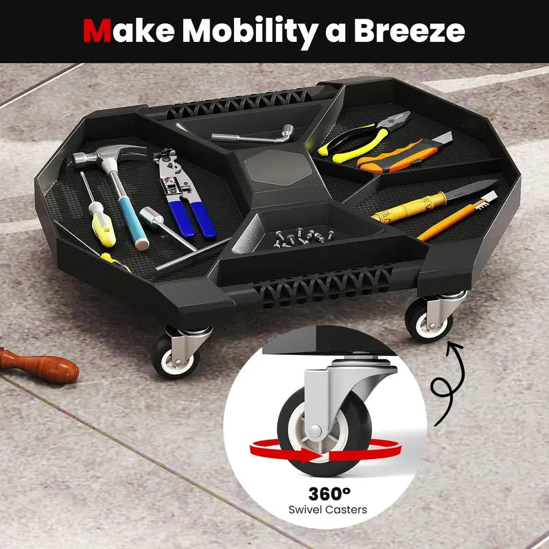 Mobile Workshop Caddy Tray with Four Locking Swivel Casters
