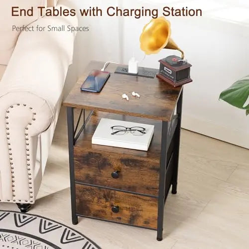 AMHANCIBLE Charging Nightstand Set  2-Piece Modern Bedside Tables with USB & Wireless Charging