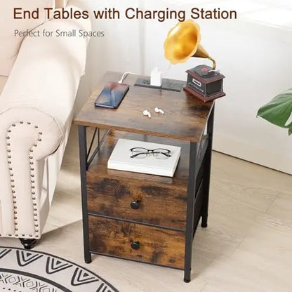 AMHANCIBLE Charging Nightstand Set  2-Piece Modern Bedside Tables with USB & Wireless Charging
