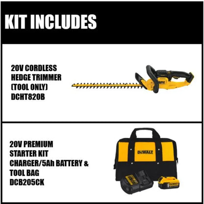 DEWALT 22-Inch Cordless Hedge Trimmer  20V MAX Tool-Only + Starter Kit Bundle