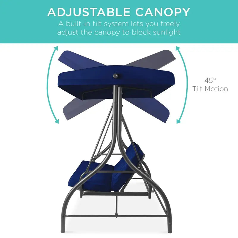 Three-Person Outdoor Canopy Swing Glider with Convertible Seating Design