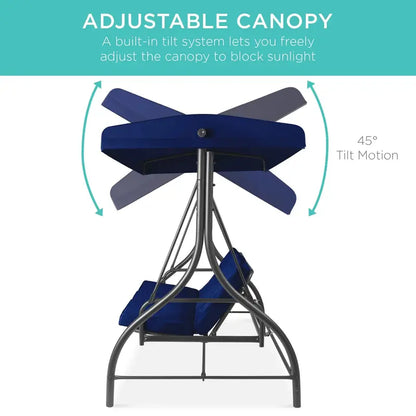 Three-Person Outdoor Canopy Swing Glider with Convertible Seating Design