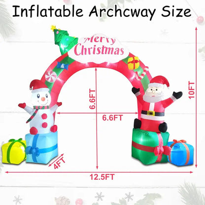 ZXSWONLY 12.5FT Christmas Inflatable Archway with Santa &amp; Snowman, LED Lit, Weather Resistant Polyester for Indoor/Outdoor Holiday Decor