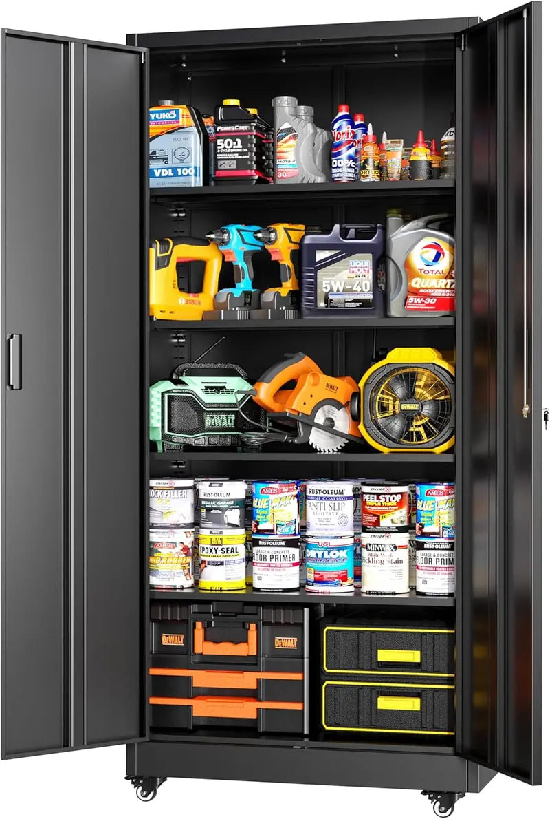 Greenvelly 72-Inch Locking Metal Storage Cabinet — 2-Door Garage or Office Organizer with Adjustable Shelves