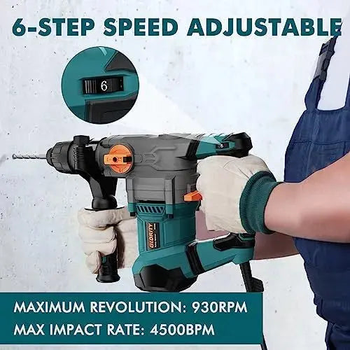 GLORY Heavy-Duty Rotary Hammer Drill  Aluminum Housing with 5-Piece Bit Set