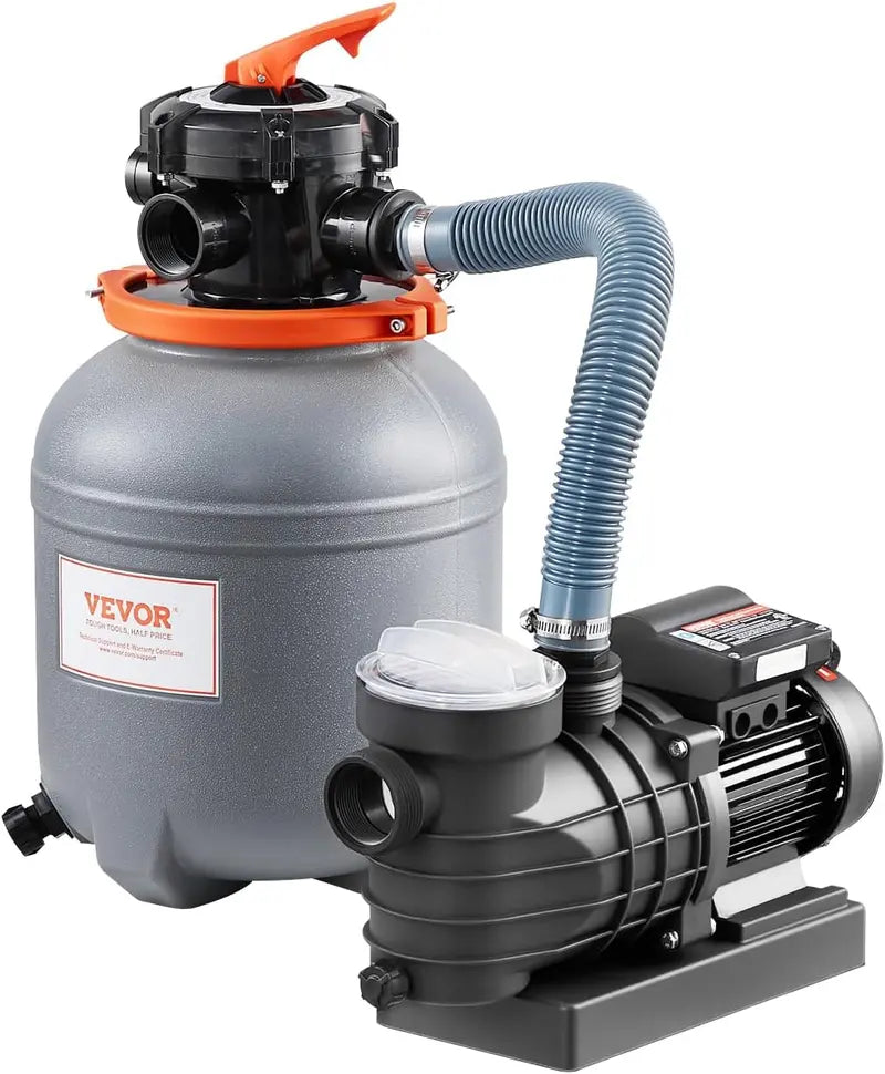 16-Inch Sand Filter Pool Pump System  1-HP, 3500 L/min Residential & Commercial Filtration Kit with 6-Way Valve