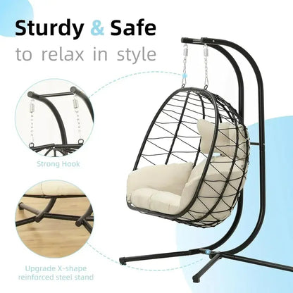 Double Egg Hammock Swing Chair  Foldable UV-Resistant Hanging Loveseat with Stand for Indoor or Outdoor Use