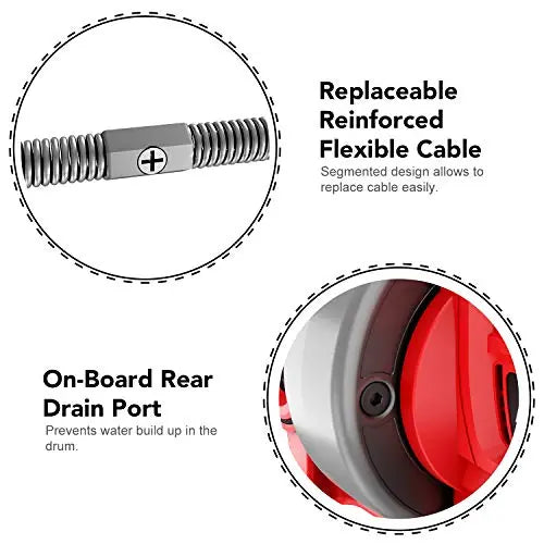 POPULO Electric Drain Auger，25Ft Plumbing Snake Drain Clog Remover Tools, Cordless Drain Cleaner